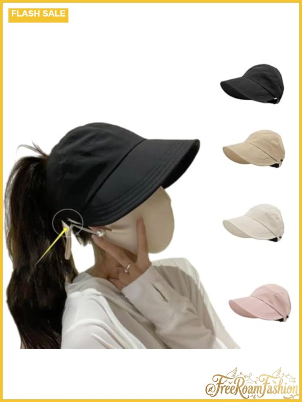 Wide Brim Sun Hat UV Protection Packable Visor Ponytail Friendly